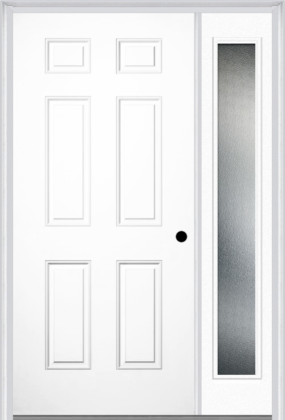 MMI 6 Panel 3'0" X 6'8" Fiberglass Smooth Exterior Prehung Door With 1 Full Lite Clear Or Privacy/Textured Glass Sidelight 21